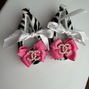 Zebra Print Baby Shoes with Pink Bow